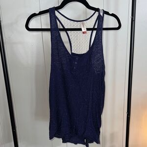 No Boundaries Dark Blue Tank Top with Crochet Detail